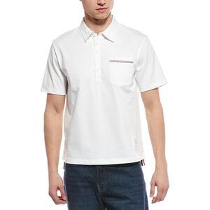 Thom Browne Mens  Jersey Oversized Polo Shirt, White